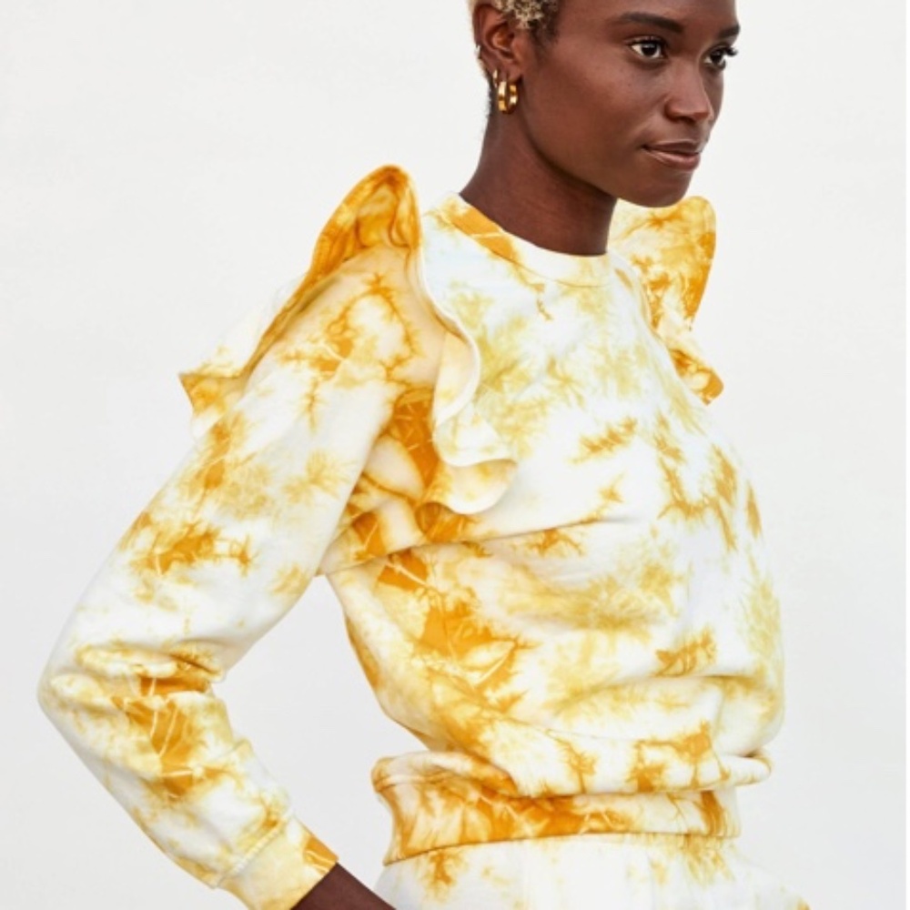 Clare V Ruffle Sweatshirt - Marigold Cloud Tie-Dye - size M